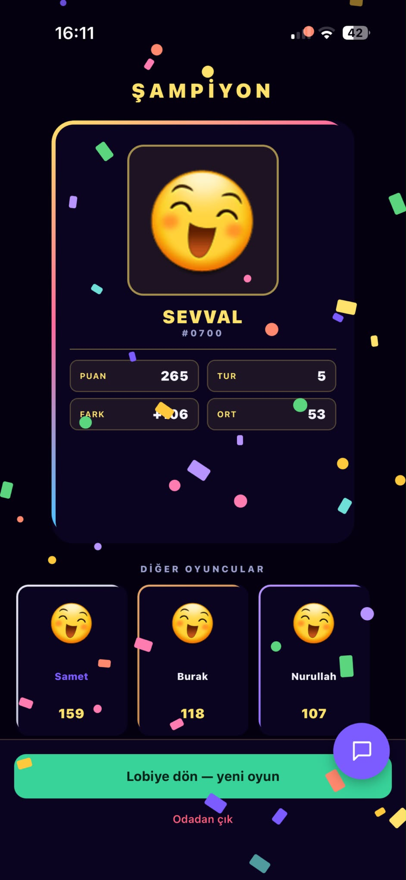 Şampiyon · kürsü ve konfeti